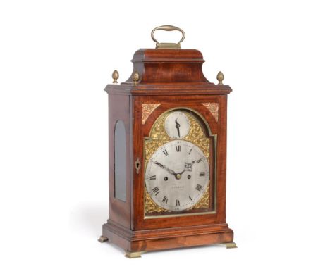 A George III Mahogany Striking Table Clock, signed Henry Nichols, London, circa 1780, inverted bell top with carrying handle 