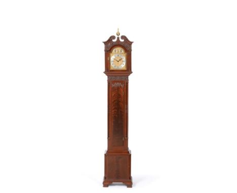 A Small Mahogany Chiming Longcase Clock, circa 1910, Chippendale style case with applied floral and scroll mounts, swan neck 