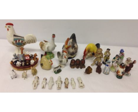 A collection of ceramic animals to include an antique figure of chickens believed to be circa 1800 by Conta and Boehme - toge