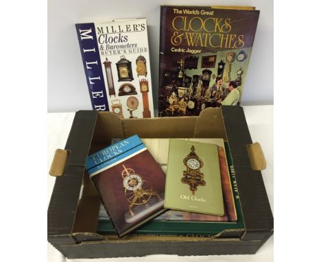 A box of reference books on clocks/barometer/antiques.