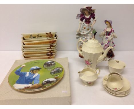 A quantity of china to include Copeland Spode, Royal Doulton, Great Yarmouth Pottery and 2 figurines