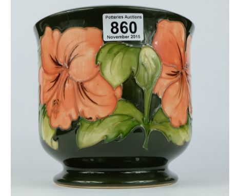 Moorcroft large planter decorated in the Hibiscus design, height 17cm (piece re-stuck to base)