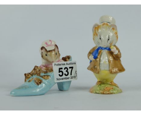 Beswick Beatrix Potter figures The Old woman who lived in a shoe and Amiable Guinea Pig , both BP3B (2)