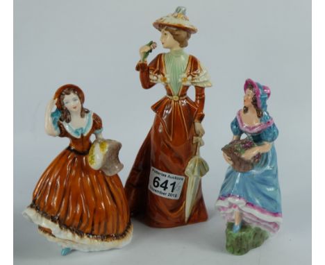 A collection of figures to include Coalport ladies Jennifer Jane and Breeze, and Goebel figure The Visitor 1894 (3)