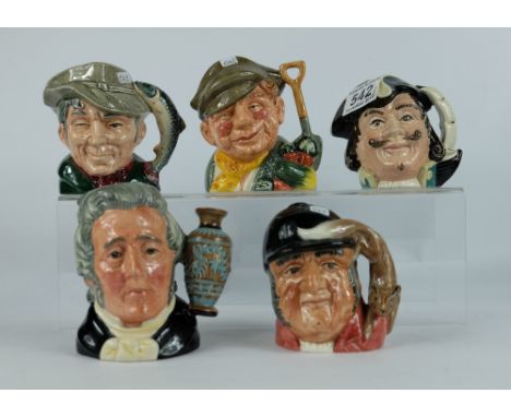 Royal Doulton small character jugs Capt Henry Morgan, Sir Henry Doulton, Gone Away,Poacher and The Gardener  (5)