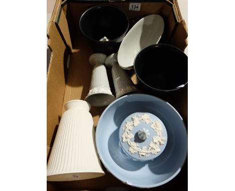 A collection of Wedgwood queensware to include vases, trinket boxes, large footed bowl etc (9)