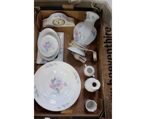 A collection of Aynsley Little Sweetheart pottery including large lamp and shade, clock, dishes etc  (9)