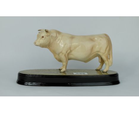 Beswick Charolais Bull 2463 and Calf 1827b on oval ceramic base (calf unattached)