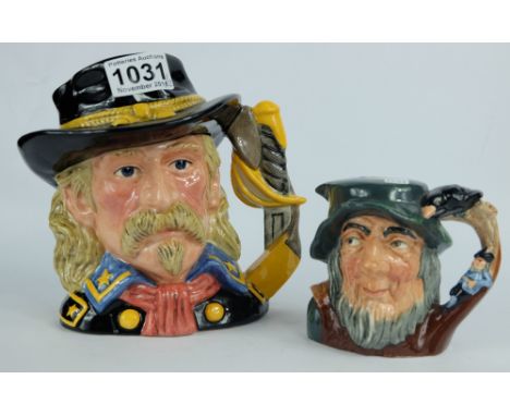 Royal Doulton large character jug General Custer D7079 (seconds) and small Rip van winkle liqueur flask  (2)
