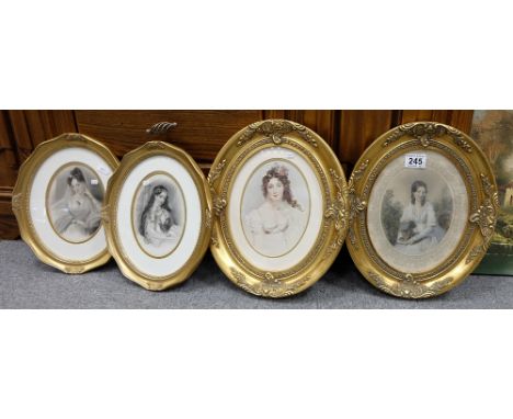 Reproduction oval portrait prints in gilt frames  (4)