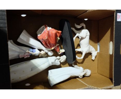 A collection of figures to include Royal Doulton Spirt of Fire horse, lady figure For You HN3754, Top O the Hill HN1834, God 