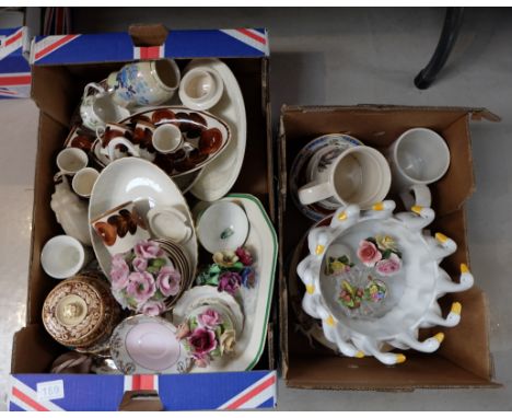 A collection of mixed items including a Goose ring planter, pottery flowers , simpson part coffee set etc (2 trays)