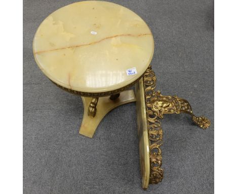 Brass and Onyx table and wall shelf (2)
