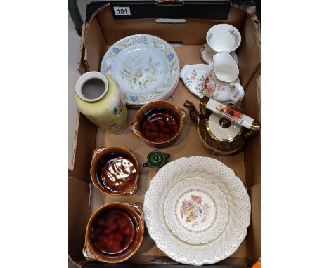 A collection of mixed items Royal Doulton Amadeus plates, Spode Summer Harvest plates, Aynsley Pembroke items, Woods teapot, 