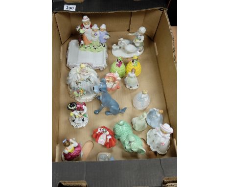 A collection of ceramic items to include glass items, continental lady figure, Wade blow ups etc (17)
