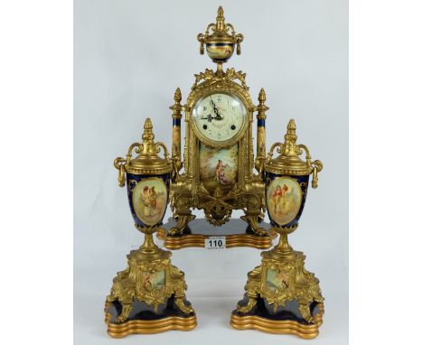 Reproduction Brass French mantle clock set