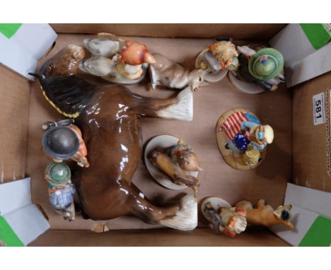A collection of Goebel Hummel figures, Beswick Horse and various animalsn ( some damages) (10)