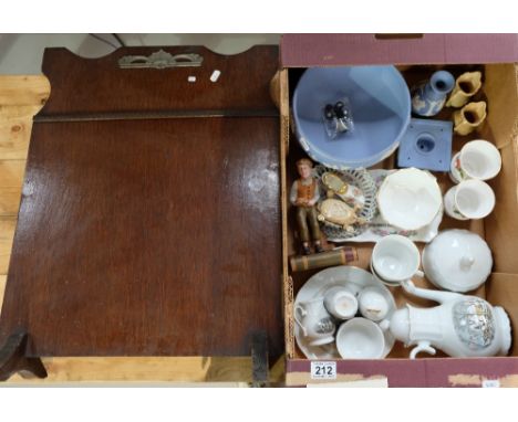 A collection of pottery to include Wedgwood jasperware, Miniature jasper ware roundel's, Aynsley Oliver Twist figure, Oak fir