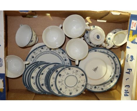 A collection of Royal Doulton Cambridge dinnerware to include dinner plates, side plates, cups, saucers, sugar and milk etc (