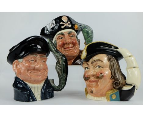 Royal Doulton large character jugs to include Lobsterman D6617, Capt Henry Morgan D6467 and Long John Silver D6335 (3)