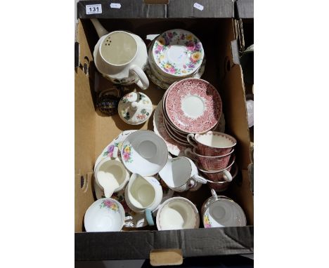 A collection of pottery items to include Queen Anne Autumn Glory part tea set, Wedgwood Eartham hall cup and saucers, Wedgwoo