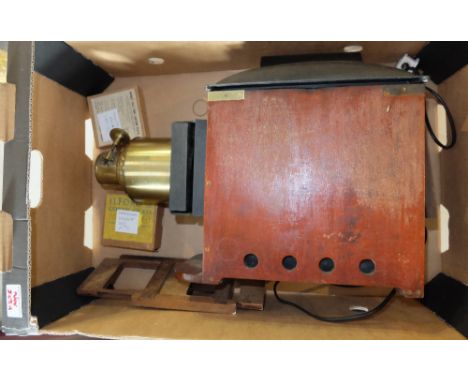 19th Century cased magic lantern (converted to electric with age related slides)