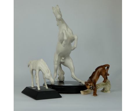 Royal Doulton figure Spirit of the Wild on wooden plinth DA183, Young Spirit on wooden plinth DA70B and Goebel figure of a pu
