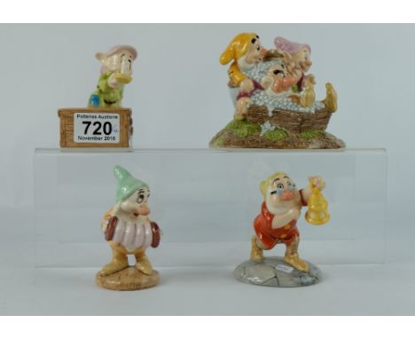Royal Doulton Walt Disney Ltd Edt Tableau Grumpys Bathtime SW20, Dopey By Candlelight SW17, Bashful Melody SW18 and Doc With 