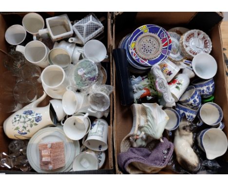 A large collection of mixed items to include Beswick cat 1559, blue willow pattern cups and saucers etc (2 trays)