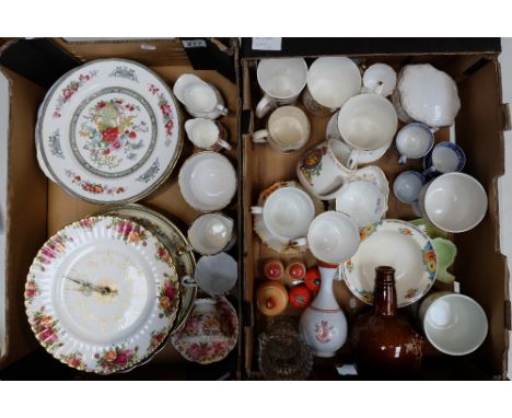 A collection of mixed items to include commemorative mugs, Spode Italian coffee cans, Spode vases, Country Rose clock and a s