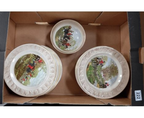 A collection of Royal Worcester Palissy embossed hunting scenes plates (22)