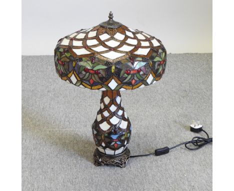 A Tiffany style table lamp and shade, 58cm high overall