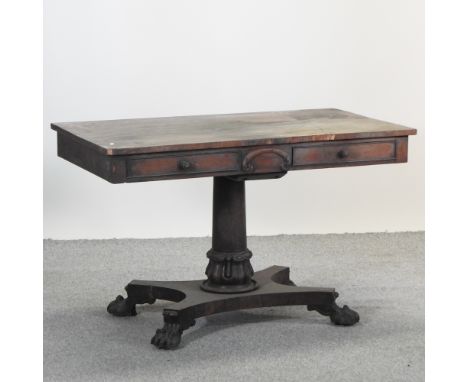 An early 19th century rosewood sofa table, on a carved column and platform base, 115cm 