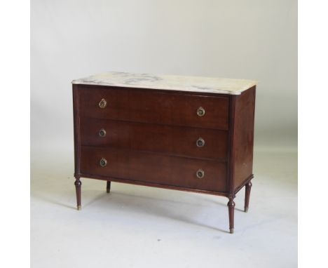 An early 20th century continental mahogany commode, with a white marble top, 116cm