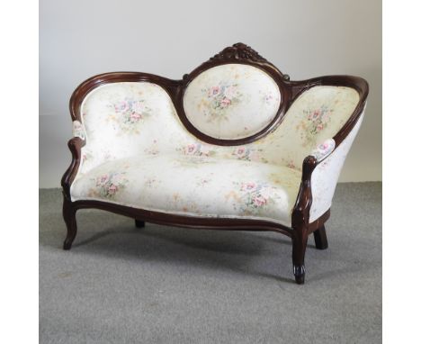 A French style cream upholstered show frame sofa, 148cm