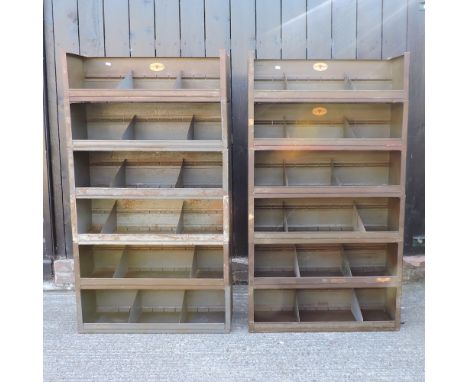 A pair of vintage metal workshop shelves, Riches of London, 76cm