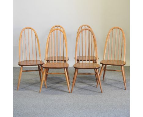 A set of six Ercol light elm high back dining chairs