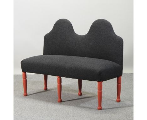 A grey upholstered humpback hall sofa, 110cm