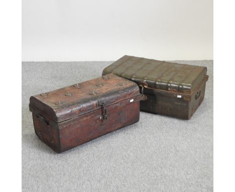 A small old steel trunk, 57 x 33cm, together with another smaller