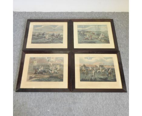 After Henry Alken, The first steeple-chase on record, set of four coloured engravings, each 38 x 46cm