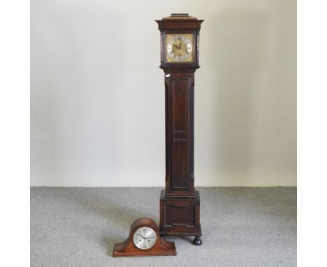 An oak cased granddaughter clock, 156cm high, together with a Victorian mantel clock