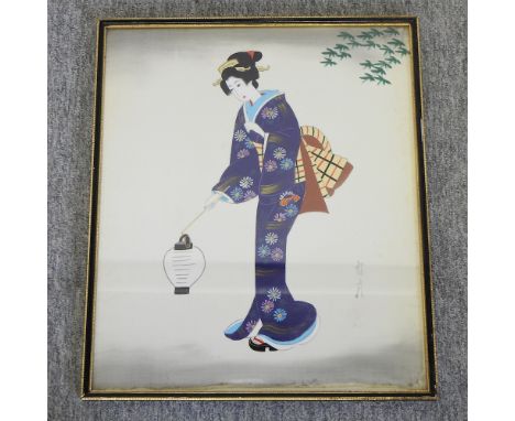 Chinese School, lady with a lamp, watercolour on silk, 42 x 36cm