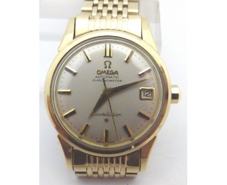 OMEGA CHRONOMETER WRISTWATCH. Gents Omega automatic chronometer gold plated wristwatch with Champagne dial in original box