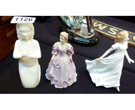CERAMIC FIGURES. Three ceramic figures including Royal Worcester Moments, Royal Doulton Friendship and Coalport Laura