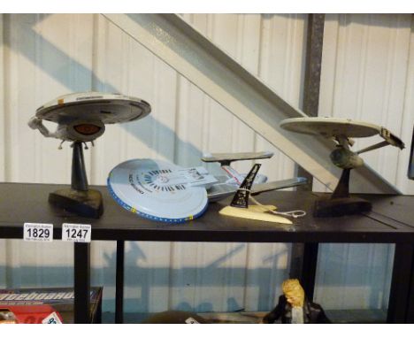 STAR TREK MODELS. Shelf of Star Trek models largest L: 46 cm