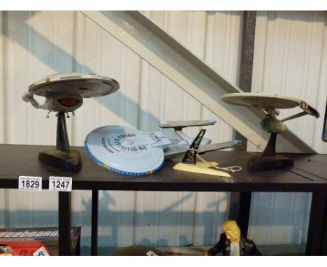 STAR TREK MODELS. Shelf of Star Trek models largest L: 46 cm