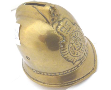 POLICEMAN MONEY BOX, Cast brass policeman's helmet money box
