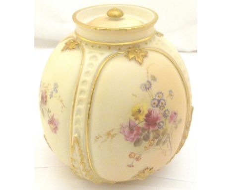 ROYAL WORCESTER LIDDED POT. Royal Worcester blush ivory floral lidded pot