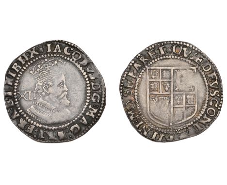 James I (1603-1625), Third coinage, Shilling, mm. thistle, sixth bust, unusual form of r in rex, 5.56g/4h (N 2124; S 2668). G