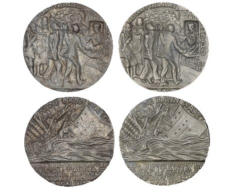 Sinking of the SS Lusitania, 1915, cast English copies of the medal by K. Goetz (2), both 55mm (BHM 4118; E 1941A, type b) [2